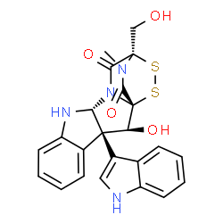 ChemSpider 2D Image | (1S,2S,3R,11R,14R)-2-Hydroxy-14-(hydroxymethyl)-3-(1H-indol-3-yl)-18-methyl-15,16-dithia-10,12,18-triazapentacyclo[12.2.2.0~1,12~.0~3,11~.0~4,9~]octadeca-4,6,8-triene-13,17-dione | C23H20N4O4S2