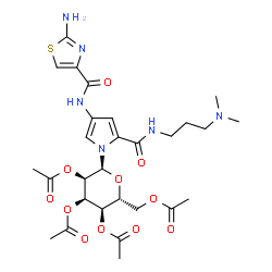 ChemSpider 2D Image | 4-{[(2-Amino-1,3-thiazol-4-yl)carbonyl]amino}-N-[3-(dimethylamino)propyl]-1-(2,3,4,6-tetra-O-acetyl-alpha-D-allopyranosyl)-1H-pyrrole-2-carboxamide | C28H38N6O11S