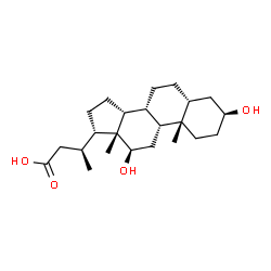 ChemSpider 2D Image | (3S)-3-[(3S,5R,8R,9R,10S,12R,13R,14R,17S)-3,12-Dihydroxy-10,13-dimethylhexadecahydro-1H-cyclopenta[a]phenanthren-17-yl]butanoic acid (non-preferred name) | C23H38O4