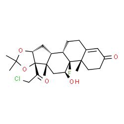 ChemSpider 2D Image | (4aS,4bS,5S,6aS,6bS,9aR,10aR,10bS)-6b-(Chloroacetyl)-4b-fluoro-5-hydroxy-4a,6a,8,8-tetramethyl-3,4,4a,4b,5,6,6a,6b,9a,10,10a,10b,11,12-tetradecahydro-2H-naphtho[2',1':4,5]indeno[1,2-d][1,3]dioxol-2-on
e | C24H32ClFO5