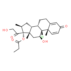 ChemSpider 2D Image | (9beta,11beta,14beta,16beta)-9-Chloro-11,21-dihydroxy-16-methyl-3,20-dioxopregna-1,4-dien-17-yl propionate | C25H33ClO6