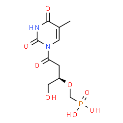ChemSpider 2D Image | ({[(2R)-1-Hydroxy-4-(5-methyl-2,4-dioxo-3,4-dihydro-1(2H)-pyrimidinyl)-4-oxo-2-butanyl]oxy}methyl)phosphonic acid | C10H15N2O8P