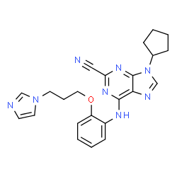 ChemSpider 2D Image | 9-CYCLOPENTYL-6-[2-(3-IMIDAZOL-1-YL-PROPOXY)-PHENYLAMINO]-9H-PURINE-2-CARBONITRILE | C23H24N8O