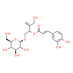 ChemSpider 2D Image | 1-(beta-D-Glucopyranosyloxy)-3-(hydroxymethyl)-3-buten-2-yl (2E)-3-(3,4-dihydroxyphenyl)acrylate | C20H26O11