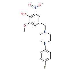 ChemSpider 2D Image | 4-{[4-(4-Fluorophenyl)-1-piperazinyl]methyl}-2-methoxy-6-nitrophenol | C18H20FN3O4
