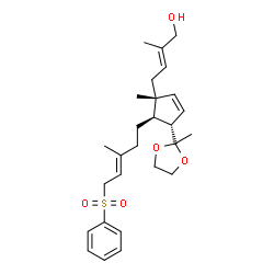 ChemSpider 2D Image | (2E)-2-Methyl-4-{(1R,4S,5R)-1-methyl-4-(2-methyl-1,3-dioxolan-2-yl)-5-[(3E)-3-methyl-5-(phenylsulfonyl)-3-penten-1-yl]-2-cyclopenten-1-yl}-2-buten-1-ol | C27H38O5S