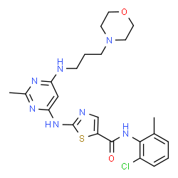 ChemSpider 2D Image | N-(2-Chloro-6-methylphenyl)-2-[(2-methyl-6-{[3-(4-morpholinyl)propyl]amino}-4-pyrimidinyl)amino]-1,3-thiazole-5-carboxamide | C23H28ClN7O2S