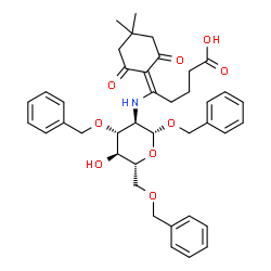 ChemSpider 2D Image | Benzyl 3,6-di-O-benzyl-2-{[4-carboxy-1-(4,4-dimethyl-2,6-dioxocyclohexylidene)butyl]amino}-2-deoxy-beta-D-glucopyranoside | C40H47NO9