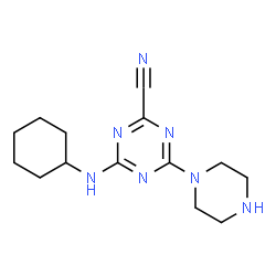 ChemSpider 2D Image | 4-(Cyclohexylamino)-6-Piperazin-1-Yl-1,3,5-Triazine-2-Carbonitrile | C14H21N7
