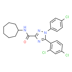 ChemSpider 2D Image | 1-(4-Chlorophenyl)-N-cycloheptyl-5-(2,4-dichlorophenyl)-1H-1,2,4-triazole-3-carboxamide | C22H21Cl3N4O