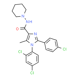 ChemSpider 2D Image | 2-(4-Chlorophenyl)-1-(2,4-dichlorophenyl)-5-methyl-N-(1-piperidinyl)-1H-imidazole-4-carboxamide | C22H21Cl3N4O