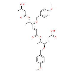 ChemSpider 2D Image | (2E,4R,5S)-5-({(2E,4R,5S)-5-{[(3R)-3-Hydroxybutanoyl]oxy}-4-[(4-methoxybenzyl)oxy]-2-hexenoyl}oxy)-4-[(4-methoxybenzyl)oxy]-2-hexenoic acid | C32H40O11