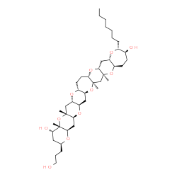 ChemSpider 2D Image | (2S,4S,4aS,5aR,6aS,7aR,9aS,10aR,11aS,13R,14S,16aR,17aS,18aR,19aS,20aR,21aS,22aR)-13-Heptyl-2-(3-hydroxypropyl)-4a,5a,17a,18a-tetramethyloctacosahydrooxepino[2'',3'':5',6']pyrano[2',3':5,6]pyrano[3,2-b
]pyrano[2''',3''':5'',6'']pyrano[2'',3'':5',6']pyrano[2',3':5,6]pyrano[2,3-f]oxepine-4,14-diol | C42H70O11