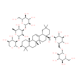 ChemSpider 2D Image | 6-O-beta-D-Glucopyranosyl-1-O-[(3beta,5xi,9xi)-3-{[beta-D-glucopyranosyl-(1->3)-6-deoxy-alpha-L-mannopyranosyl-(1->2)-beta-D-xylopyranosyl]oxy}-28-oxoolean-12-en-28-yl]-beta-D-glucopyranose | C59H96O26