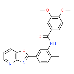 ChemSpider 2D Image | 3,4-Dimethoxy-N-[2-methyl-5-([1,3]oxazolo[4,5-b]pyridin-2-yl)phenyl]benzamide | C22H19N3O4