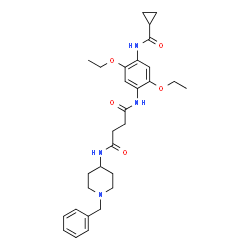ChemSpider 2D Image | N-(1-Benzyl-4-piperidinyl)-N'-{4-[(cyclopropylcarbonyl)amino]-2,5-diethoxyphenyl}succinamide | C30H40N4O5