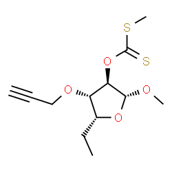 ChemSpider 2D Image | Methyl 5,6-dideoxy-2-O-[(methylsulfanyl)carbonothioyl]-3-O-2-propyn-1-yl-beta-D-xylo-hexofuranoside | C12H18O4S2