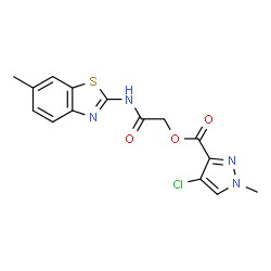 ChemSpider 2D Image | [2-[(6-methyl-1,3-benzothiazol-2-yl)amino]-2-oxo-ethyl] 4-chloro-1-methyl-pyrazole-3-carboxylate | C15H13ClN4O3S