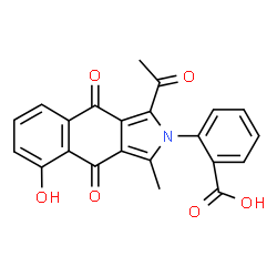 ChemSpider 2D Image | 2-(1-Acetyl-5-hydroxy-3-methyl-4,9-dioxo-4,9-dihydro-2H-benzo[f]isoindol-2-yl)benzoic acid | C22H15NO6