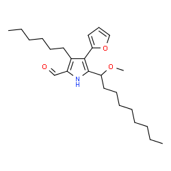 ChemSpider 2D Image | 4-(2-Furyl)-3-hexyl-5-(1-methoxynonyl)-1H-pyrrole-2-carbaldehyde | C25H39NO3