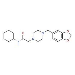 ChemSpider 2D Image | 1-piperazineacetamide, 4-(1,3-benzodioxol-5-ylmethyl)-N-cyclohexyl- | C20H29N3O3