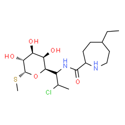 ChemSpider 2D Image | Methyl (5R)-5-[(1R)-2-chloro-1-{[(5-ethyl-2-azepanyl)carbonyl]amino}propyl]-1-thio-beta-L-arabinopyranoside | C18H33ClN2O5S