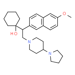 ChemSpider 2D Image | 1-{1-(6-Methoxy-2-naphthyl)-2-[4-(1-pyrrolidinyl)-1-piperidinyl]ethyl}cyclohexanol | C28H40N2O2