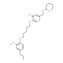 ChemSpider 2D Image | 5-{[5-(2-Methoxy-4-propylphenoxy)pentyl]oxy}-2-[(tetrahydro-2H-pyran-2-yloxy)methyl]-4H-pyran-4-one | C26H36O7