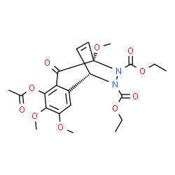 ChemSpider 2D Image | Diethyl (1S,9S)-6-acetoxy-4,5,9-trimethoxy-8-oxo-10,11-diazatricyclo[7.2.2.0~2,7~]trideca-2,4,6,12-tetraene-10,11-dicarboxylate | C22H26N2O10