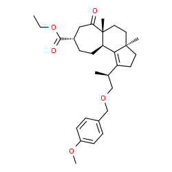 ChemSpider 2D Image | Ethyl (3aR,5aR,8S,10aR)-1-{(2S)-1-[(4-methoxybenzyl)oxy]-2-propanyl}-3a,5a-dimethyl-6-oxo-2,3,3a,4,5,5a,6,7,8,9,10,10a-dodecahydrocyclohepta[e]indene-8-carboxylate | C30H42O5