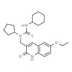 ChemSpider 2D Image | 3-Cyclohexyl-1-cyclopentyl-1-[(6-ethoxy-2-oxo-1,2-dihydro-3-quinolinyl)methyl]thiourea | C24H33N3O2S
