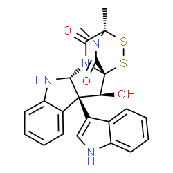 ChemSpider 2D Image | (1S,2S,3R,11R,14R)-2-Hydroxy-3-(1H-indol-3-yl)-14,18-dimethyl-15,16-dithia-10,12,18-triazapentacyclo[12.2.2.0~1,12~.0~3,11~.0~4,9~]octadeca-4,6,8-triene-13,17-dione | C23H20N4O3S2