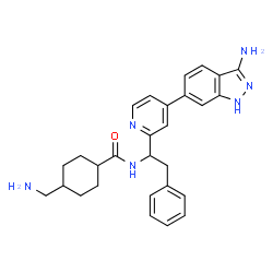 ChemSpider 2D Image | N-{1-[4-(3-Amino-1H-indazol-6-yl)-2-pyridinyl]-2-phenylethyl}-4-(aminomethyl)cyclohexanecarboxamide | C28H32N6O