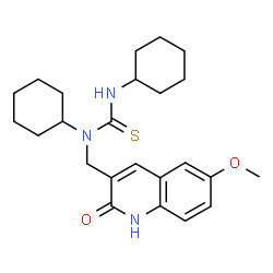ChemSpider 2D Image | 1,3-Dicyclohexyl-1-[(6-methoxy-2-oxo-1,2-dihydro-3-quinolinyl)methyl]thiourea | C24H33N3O2S