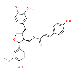 ChemSpider 2D Image | [(2R,3S,4S)-4-(4-Hydroxy-3-methoxybenzyl)-2-(4-hydroxy-3-methoxyphenyl)tetrahydro-3-furanyl]methyl (2E)-3-(4-hydroxyphenyl)acrylate | C29H30O8