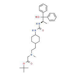 ChemSpider 2D Image | 2-Methyl-2-propanyl N-{2-[4-({[(2R)-1-hydroxy-1,1-diphenyl-2-propanyl]carbamoyl}amino)cyclohexyl]ethyl}-N-methylglycinate | C31H45N3O4