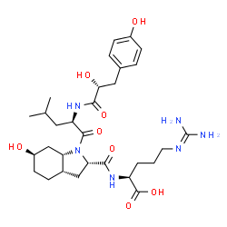 ChemSpider 2D Image | (2S)-5-carbamimidamido-2-[({(2S,3aS,6R,7aS)-6-hydroxy-1-[(2R)-2-{[(2R)-2-hydroxy-3-(4-hydroxyphenyl)propanoyl]amino}-4-methylpentanoyl]octahydro-1H-indol-2-yl}carbonyl)amino]pentanoic acid (non-preferred name) | C30H46N6O8