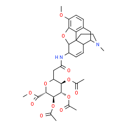 ChemSpider 2D Image | Methyl 3,4,5-tri-O-acetyl-2,6-anhydro-6-{2-[(3-methoxy-17-methyl-7,8-didehydro-4,5-epoxymorphinan-6-yl)amino]-2-oxoethyl}-D-gulonate | C33H40N2O12