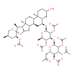 ChemSpider 2D Image | (3beta,5alpha,6alpha,22R,23S,25R)-6-({2,4-Di-O-acetyl-6-deoxy-3-O-[(5S)-2,3,4-tri-O-acetyl-5-(2-oxopropyl)-alpha-L-lyxopyranosyl]-beta-D-glucopyranosyl}oxy)-3-hydroxyspirostan-23-yl acetate | C53H78O20