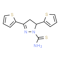 ChemSpider 2D Image | 3,5-Di(2-thienyl)-4,5-dihydro-1H-pyrazole-1-carbothioamide | C12H11N3S3
