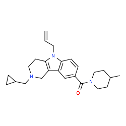 ChemSpider 2D Image | [5-Allyl-2-(cyclopropylmethyl)-2,3,4,5-tetrahydro-1H-pyrido[4,3-b]indol-8-yl](4-methyl-1-piperidinyl)methanone | C25H33N3O