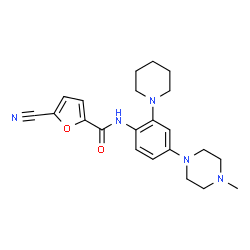 ChemSpider 2D Image | 5-Cyano-N-[4-(4-methyl-1-piperazinyl)-2-(1-piperidinyl)phenyl]-2-furamide | C22H27N5O2