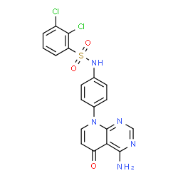 ChemSpider 2D Image | N-[4-(4-Amino-5-oxopyrido[2,3-d]pyrimidin-8(5H)-yl)phenyl]-2,3-dichlorobenzenesulfonamide | C19H13Cl2N5O3S