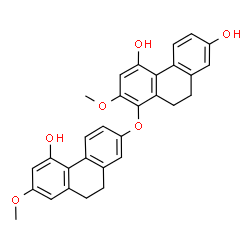 ChemSpider 2D Image | 8-[(5-Hydroxy-7-methoxy-9,10-dihydro-2-phenanthrenyl)oxy]-7-methoxy-9,10-dihydro-2,5-phenanthrenediol | C30H26O6