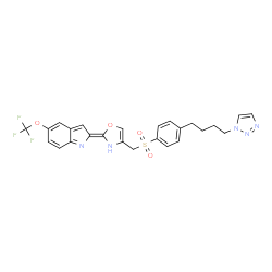 ChemSpider 2D Image | (2E)-2-{4-[({4-[4-(1H-1,2,3-Triazol-1-yl)butyl]phenyl}sulfonyl)methyl]-1,3-oxazol-2(3H)-ylidene}-5-(trifluoromethoxy)-2H-indole | C25H22F3N5O4S
