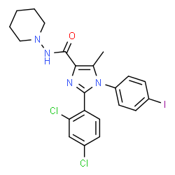 ChemSpider 2D Image | 2-(2,4-Dichlorophenyl)-1-(4-iodophenyl)-5-methyl-N-(1-piperidinyl)-1H-imidazole-4-carboxamide | C22H21Cl2IN4O