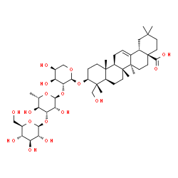 ChemSpider 2D Image | (3beta)-3-{[beta-D-Glucopyranosyl-(1->3)-6-deoxy-alpha-L-mannopyranosyl-(1->2)-alpha-L-arabinopyranosyl]oxy}-23-hydroxyolean-12-en-28-oic acid | C47H76O17