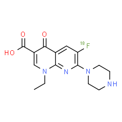 ChemSpider 2D Image | 1-Ethyl-6-(~18~F)fluoro-4-oxo-7-(1-piperazinyl)-1,4-dihydro-1,8-naphthyridine-3-carboxylic acid | C15H1718FN4O3