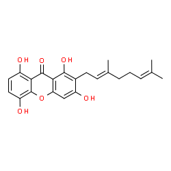 ChemSpider 2D Image | 2-[(2E)-3,7-Dimethyl-2,6-octadien-1-yl]-1,3,5,8-tetrahydroxy-9H-xanthen-9-one | C23H24O6