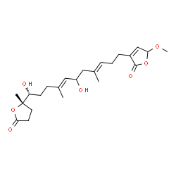 ChemSpider 2D Image | 3-{(3E,7E,11R)-6,11-Dihydroxy-4,8-dimethyl-11-[(2S)-2-methyl-5-oxotetrahydro-2-furanyl]-3,7-undecadien-1-yl}-5-methoxy-2(5H)-furanone | C23H34O7